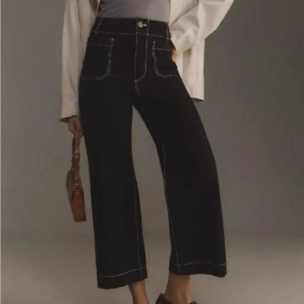 Maeve Dark Denim Pants with Contrast Stitching